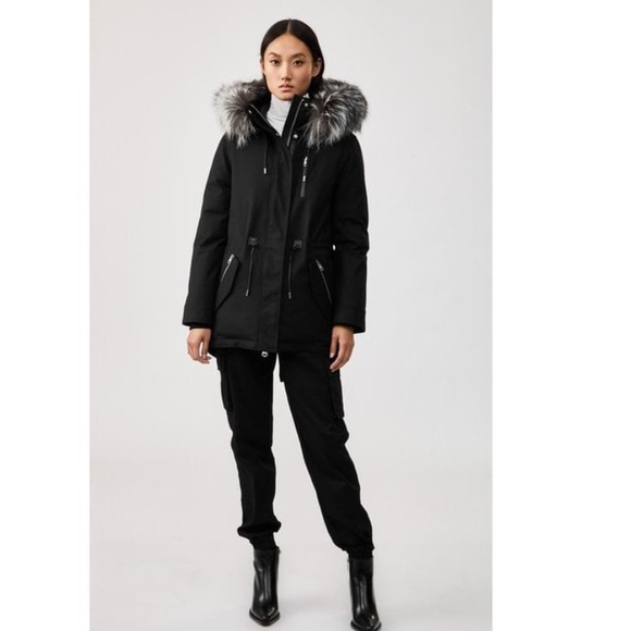 MACKAGE CHARA DOWN WOMEN'S PARKA W/ SILVERFOX FUR TRIM CHARA-DXR-BLACK size xl - Picture 2 of 6